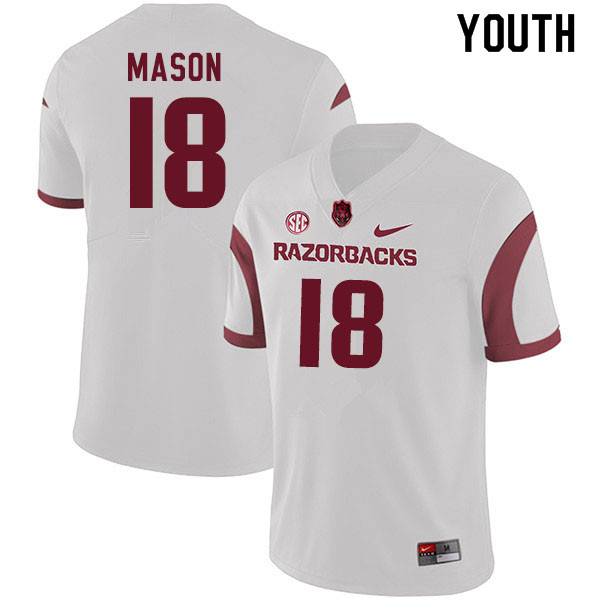 Youth #18 Myles Mason Arkansas Razorbacks College Football Jerseys Sale-White